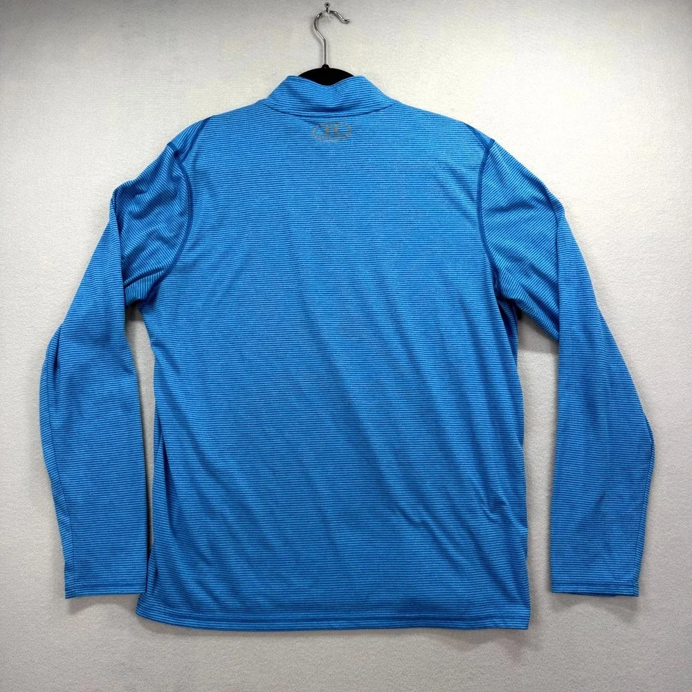 Under Armour 1/4 Zip Pullover Mens‎ L Blue Striped Threadborne HeatGear Athletic